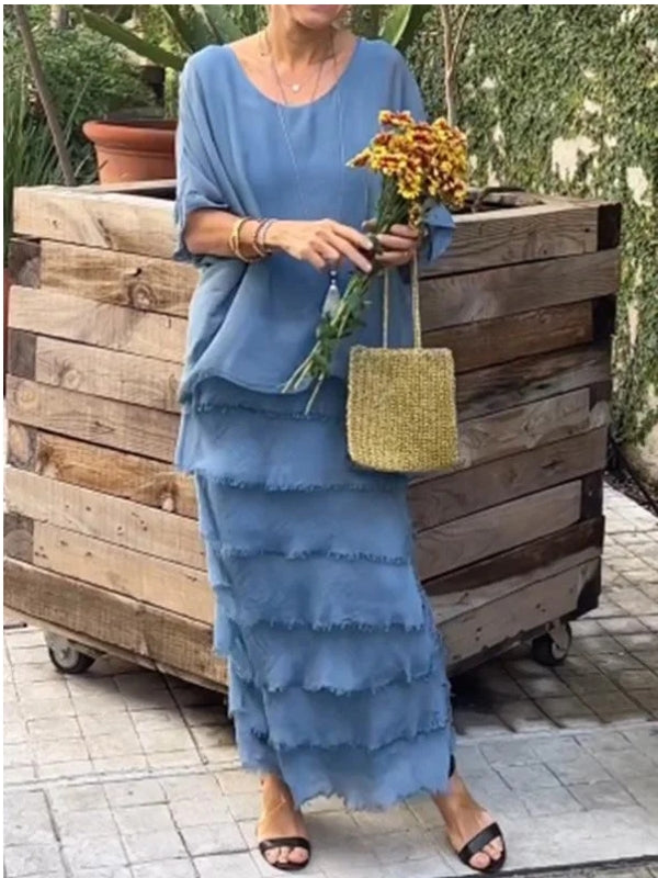 Vestido Longo Feminino Solto com Camadas