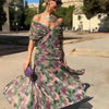 Vestido Longo Feminino Elegante com Estampa Floral Pintada