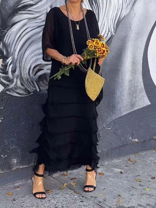 Vestido Longo Feminino Solto com Camadas