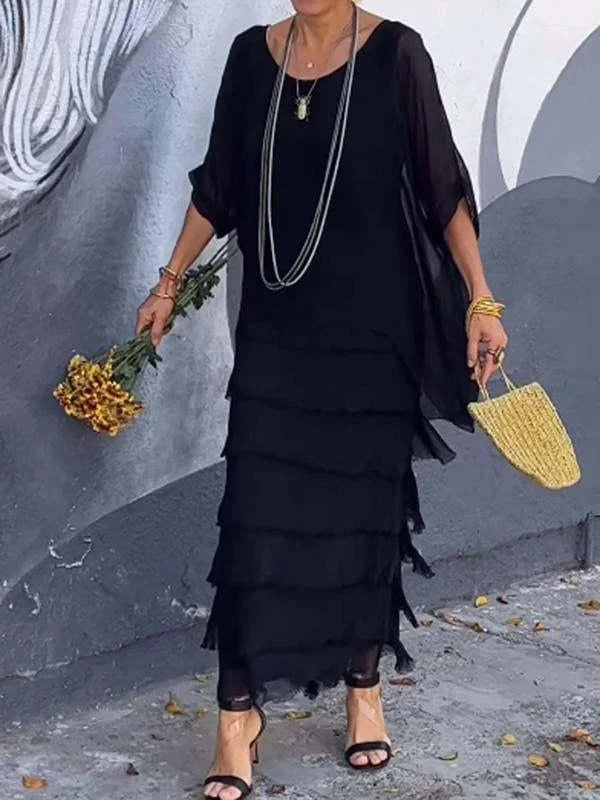 Vestido Longo Feminino Solto com Camadas