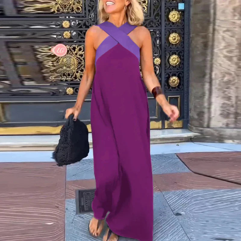 Vestido Longo Feminino Elegante com Alças Cruzadas