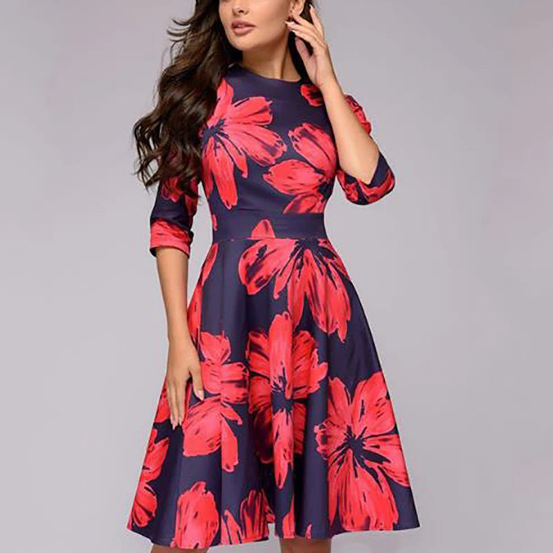 Vestido Estampado com Gola Alta