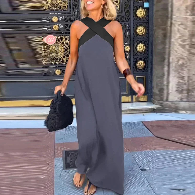 Vestido Longo Feminino Elegante com Alças Cruzadas