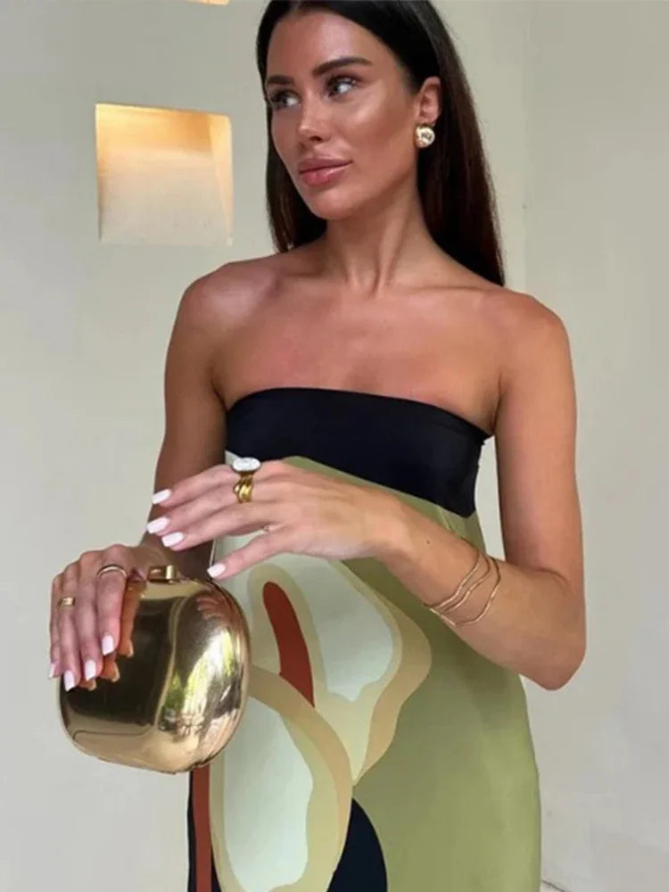 Vestido Longo Estampado Sem Alças