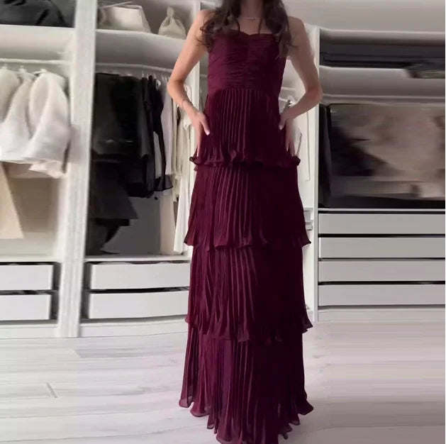 Vestido Longo Feminino de Festa com Babados Elegantes