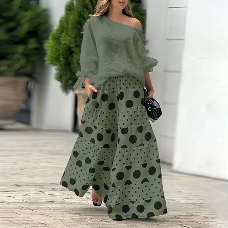 Conjunto Feminino com Saia Longa Estampada Ioneide