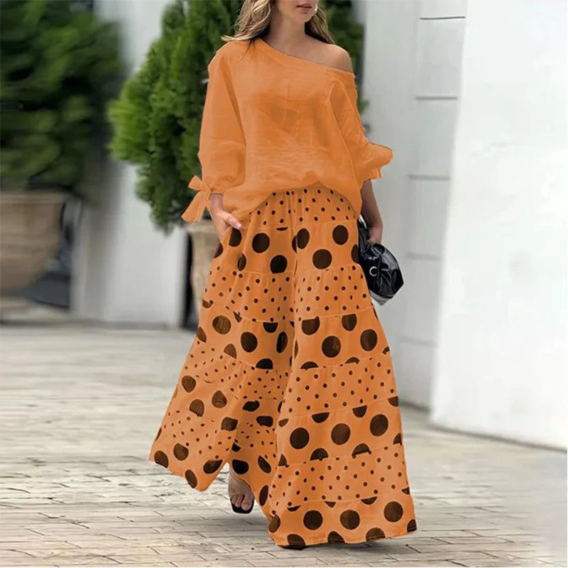 Conjunto Feminino com Saia Longa Estampada Ioneide