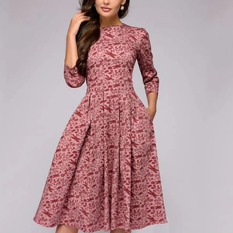 Vestido Estampado com Gola Alta