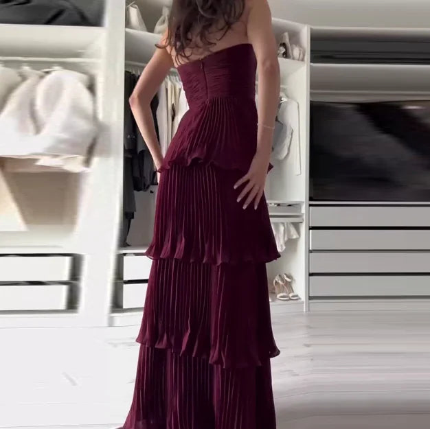 Vestido Longo Feminino de Festa com Babados Elegantes