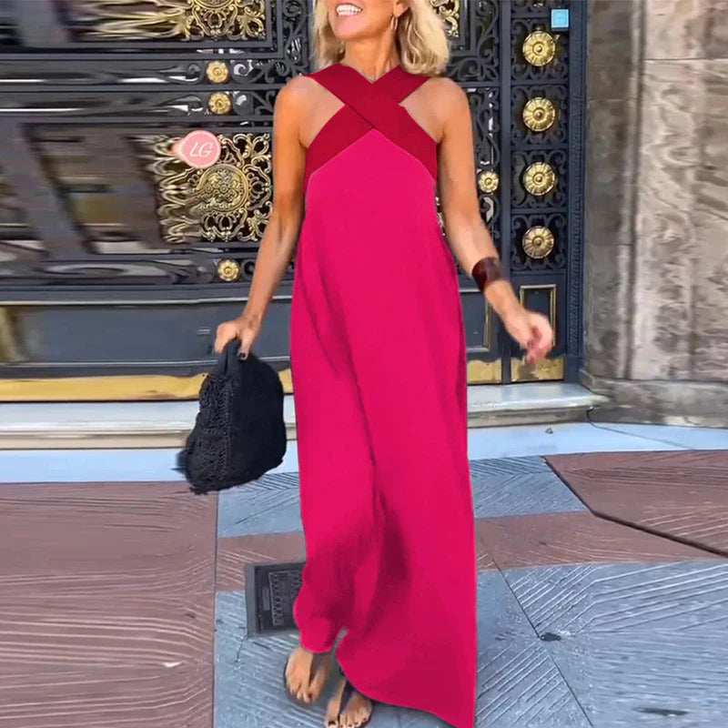 Vestido Longo Feminino Elegante com Alças Cruzadas