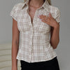 Blusa Feminina Manga Curta Xadrez