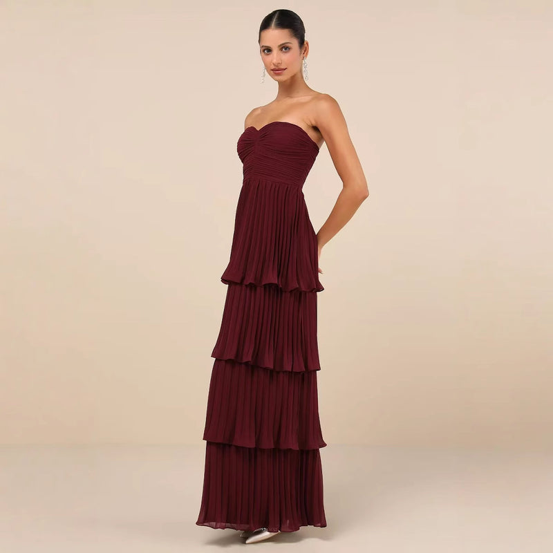 Vestido Longo Feminino de Festa com Babados Elegantes