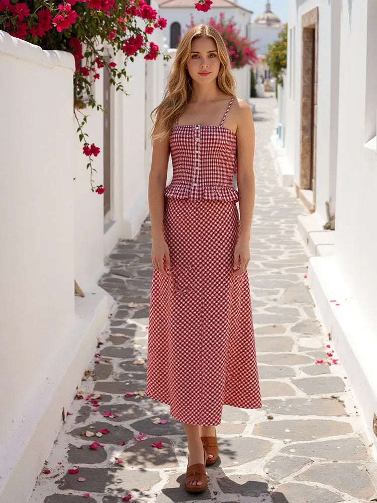 Conjunto Feminino com Saia Longa Xadrez