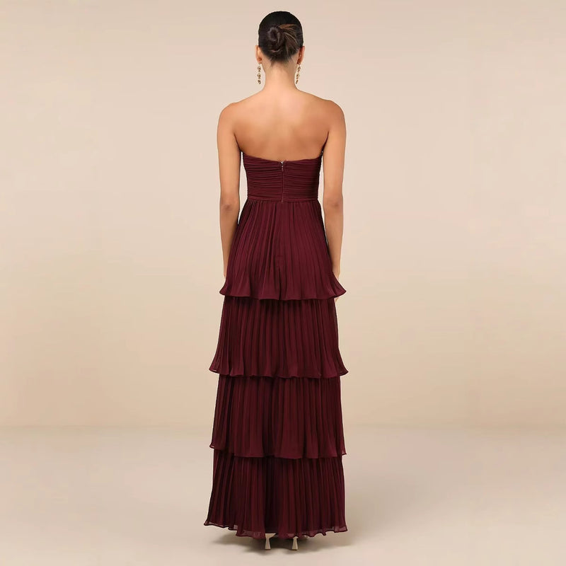 Vestido Longo Feminino de Festa com Babados Elegantes