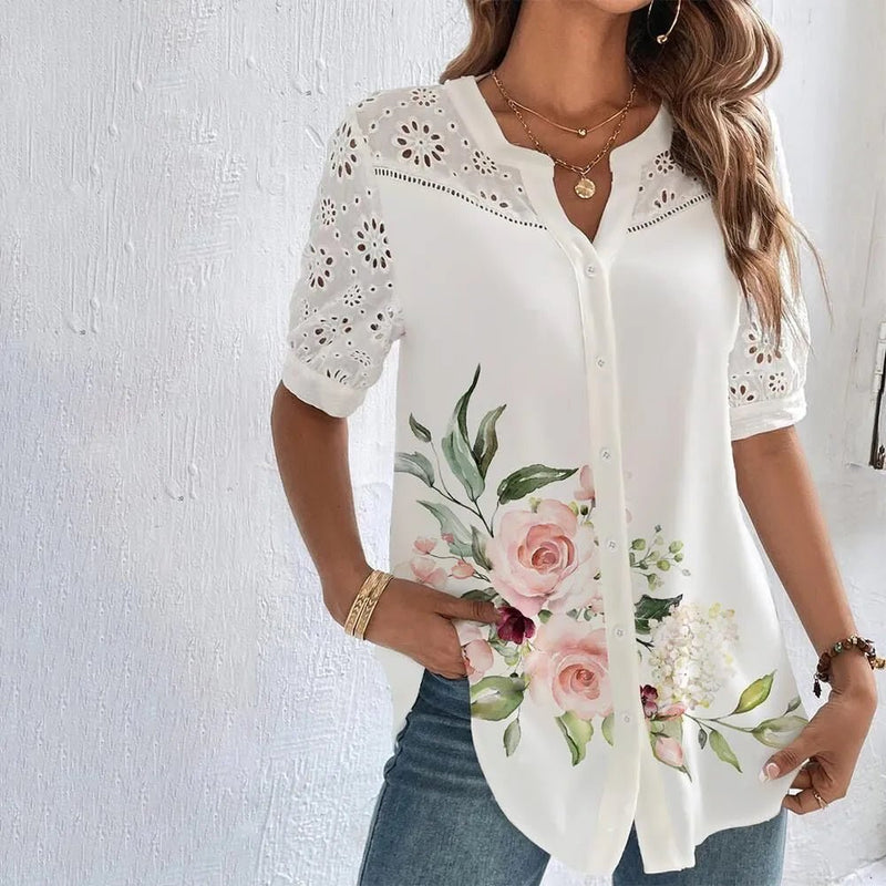 Camisa de Renda Feminina Floral - Vennanci