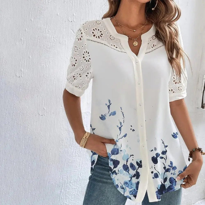 Camisa de Renda Feminina Floral - Vennanci