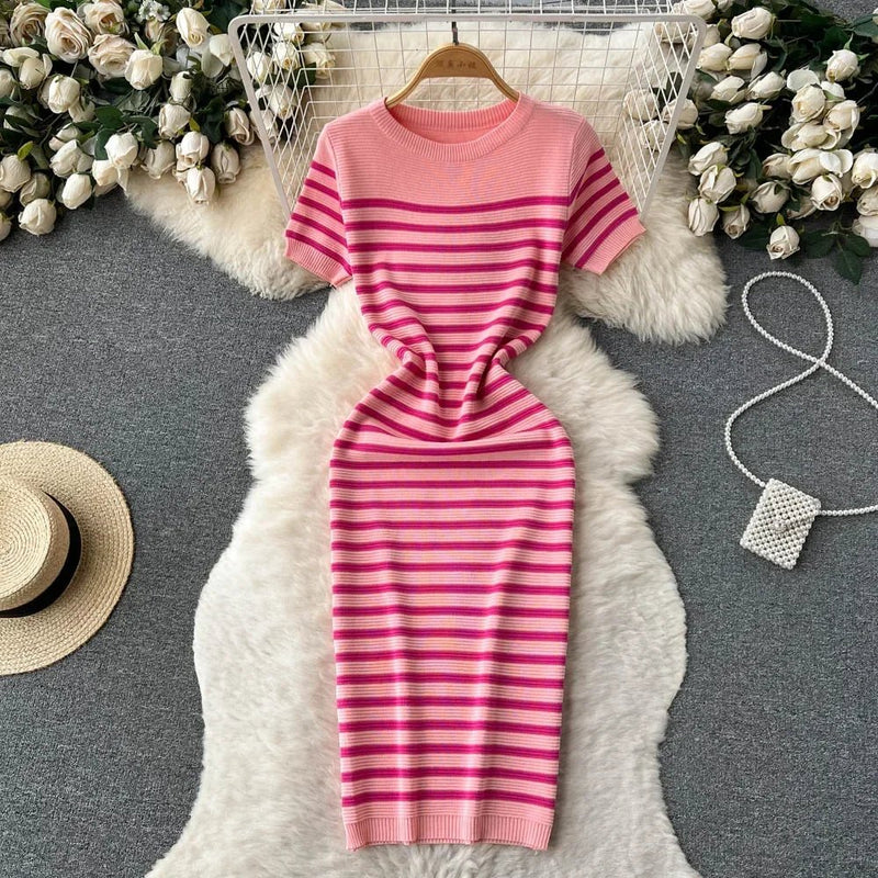 Vestido Feminino Listrado com Malha - Vennanci