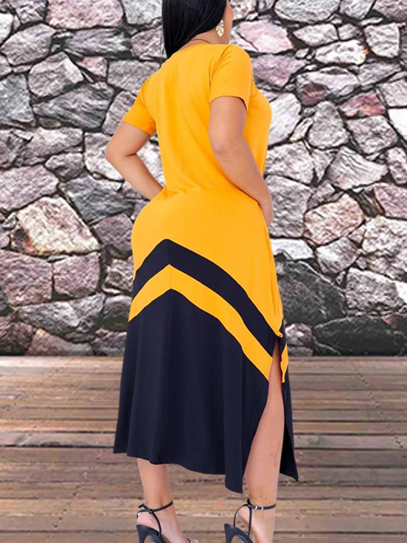 Vestido Feminino Longo Bicolor com Fenda - Vennanci