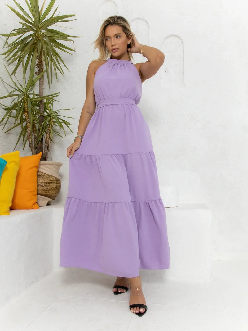 Vestido Feminino Longo com Amarração no Pescoço - Vennanci