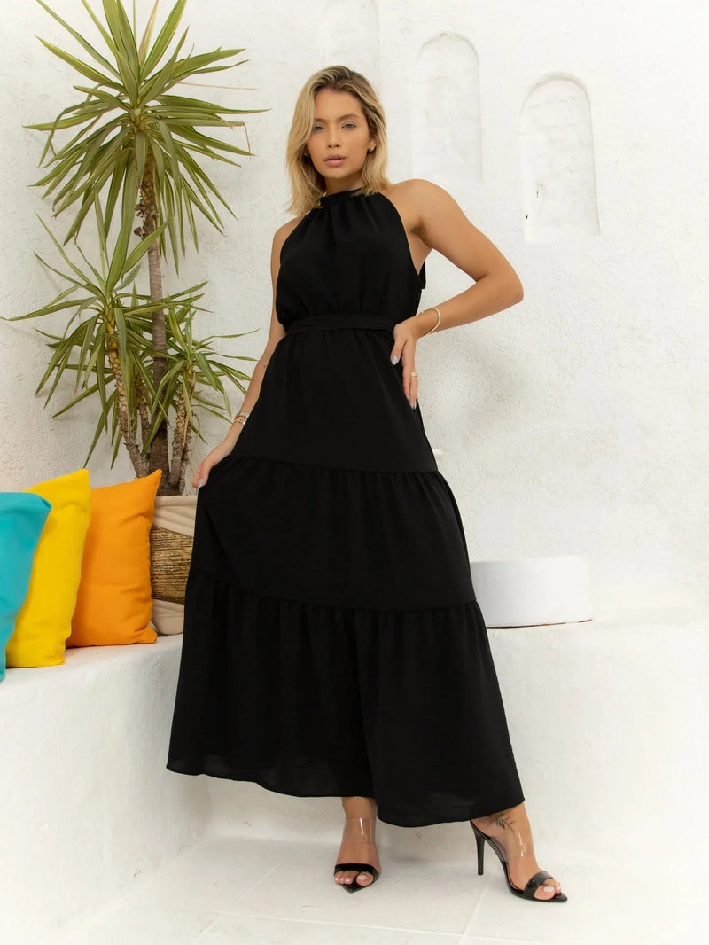 Vestido Feminino Longo com Amarração no Pescoço - Vennanci