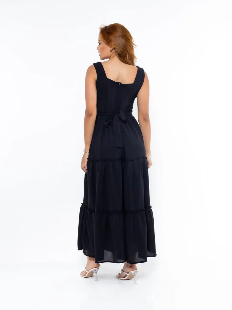 Vestido Feminino Longo Franzido com Zíper - Vennanci