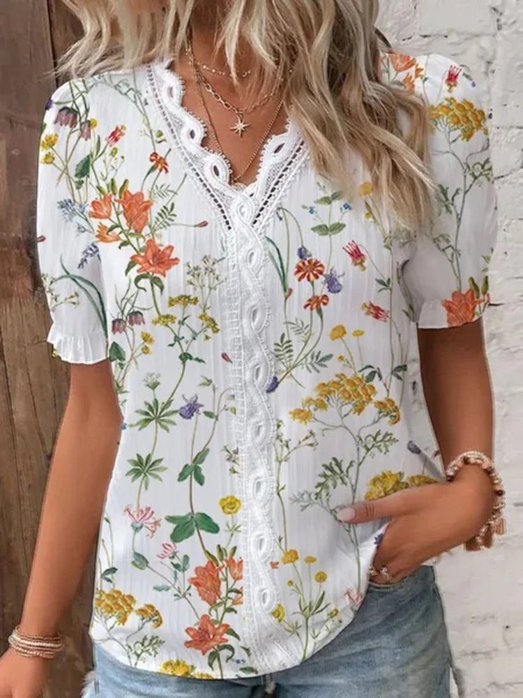 Blusa Feminina Floral Manga Curta - Vennanci