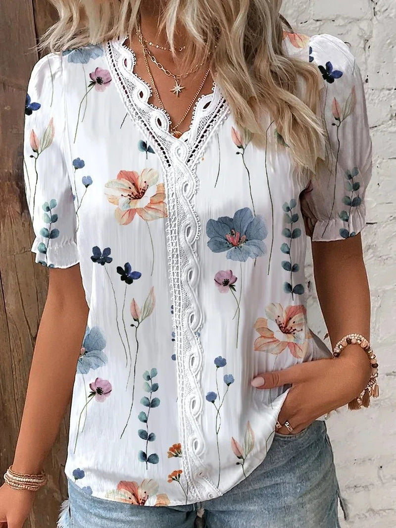 Blusa Feminina Floral Manga Curta - Vennanci