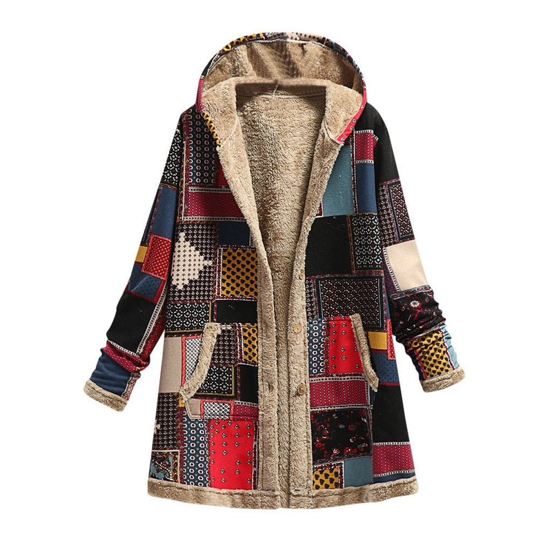 Casaco De Inverno Feminino Vintage com Capuz