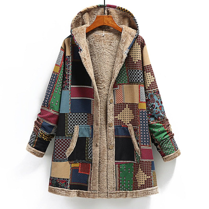 Casaco De Inverno Feminino Vintage com Capuz